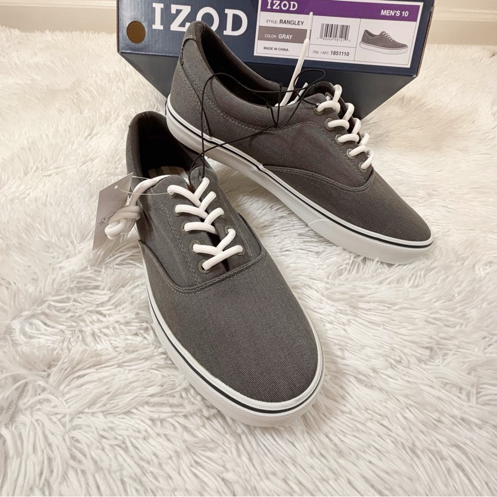 IZOD Men's Rangley memory foam canvas sneakers durable light weight‎ gray